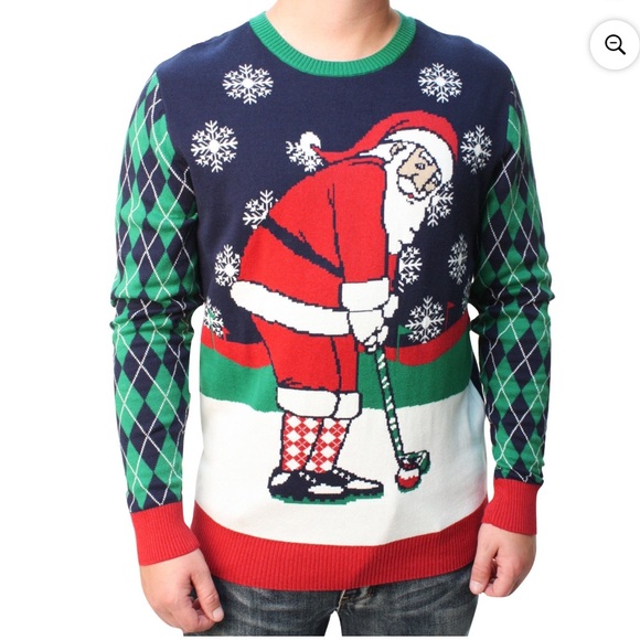 Ugly Christmas Sweater Men’s Golf Club‎ Santa Argyle Long Sleeve Sweater Sz M - Picture 1 of 5